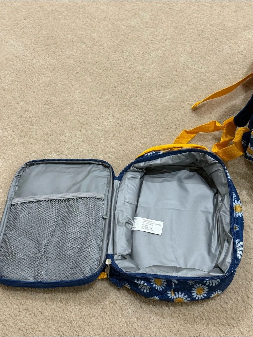 Kids Daisy Print Navy Backpack and Lunch Set with Yellow Accents